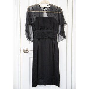 Vintage 1950s/60s Jr. Theme New York Black Dress with Sheer Overlay, size S